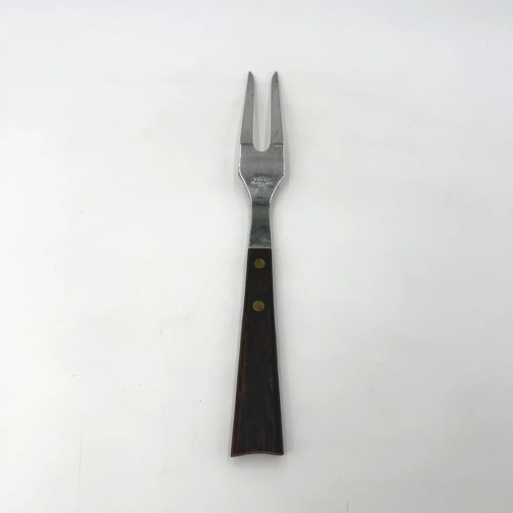 Vintage EMDEKO Stainless Steel‎ Meat Carving Fork Wood Handle Brass Rivets MCM